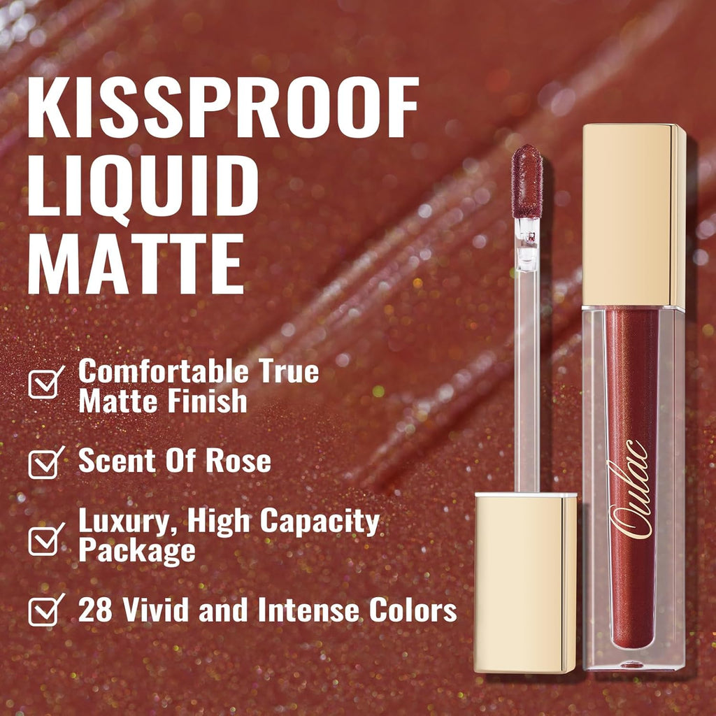 Oulac Matte Liquid Brown Lipstick for Women, Long Lasting Lipstick Waterproof Lip Stain, No Transfer, Creamy High Pigmented Formula with Rose Oil, Vegan & Cruelty-Free,Brown M03