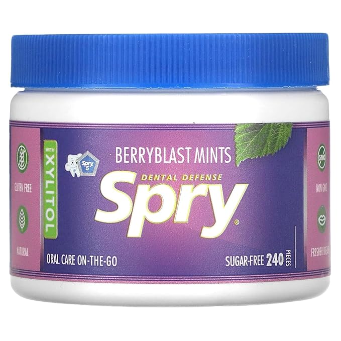 Spry Xylitol Berry Blast Mints Sugar Free Candy - Promote Oral Health, Increase Saliva Production, Stop Bad Breath, Non-GMO, Gluten-Free, 240 Count (Pack of 1)