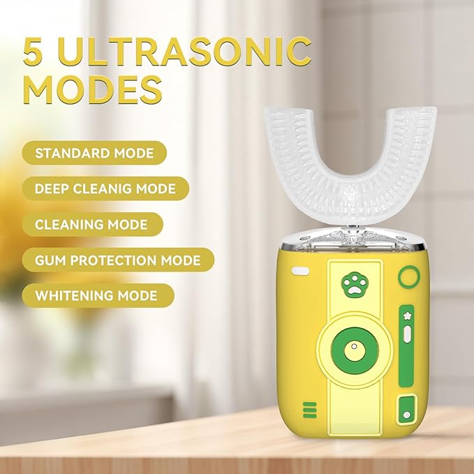 Adult Sonic Automatic Electric Toothbrush, 360° Oral Cleaning Stain Whitening (Yellow-Cup)