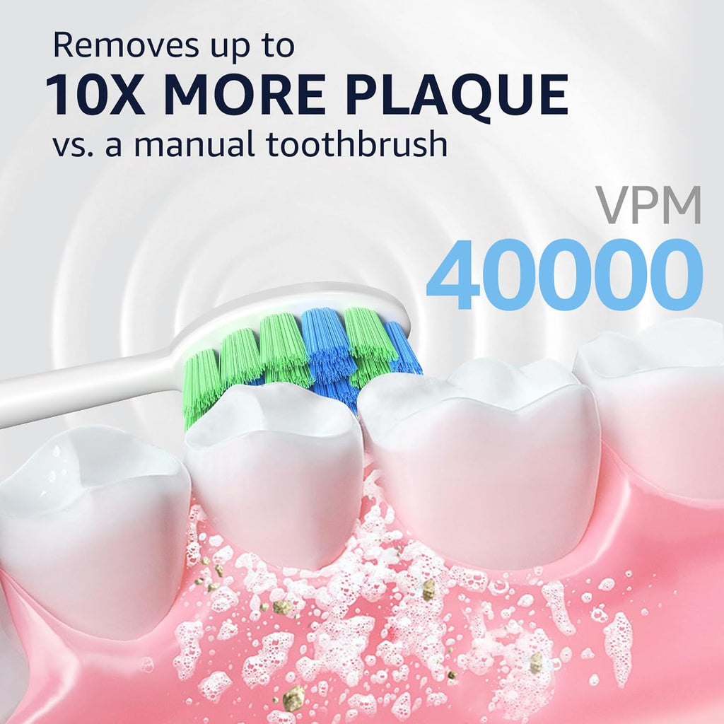 7AM2M Sonic Electric Toothbrush, High Power Rechargeable Toothbrushes, with 8 Brush Heads for Adults and Kids, 15 Adjustable Modes, Built-in 2-Minute Smart Timer, 4 Hours Fast Charge(White)