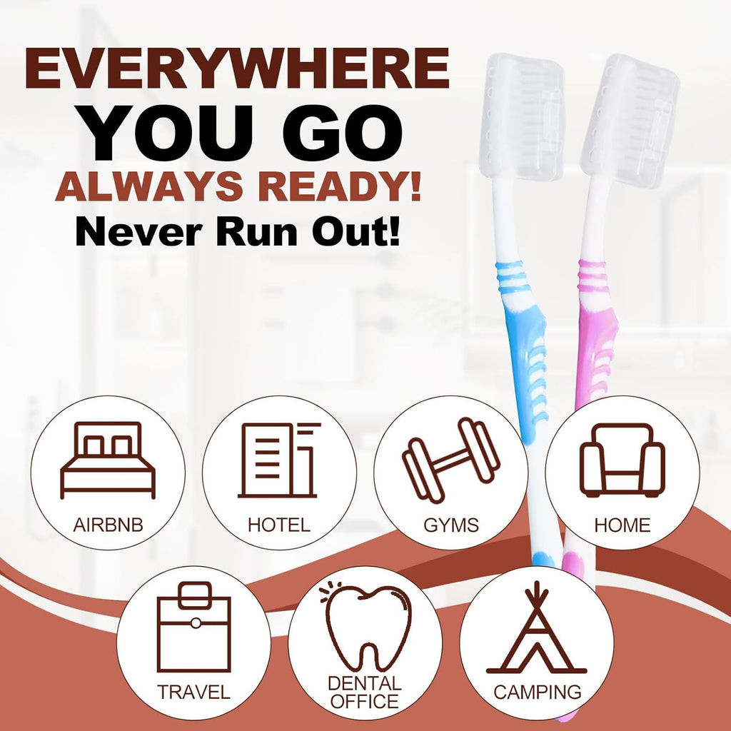 Disposable Toothbrushes with 45 Grams Toothpaste Individually Wrapped, Travel Kit Whit Plastic Zip Bag,Toothbrush Head Cover, Bulk Toothbrush for Homeless,Travel,Shelter,Air Bnb,Hotel,Guest(50)