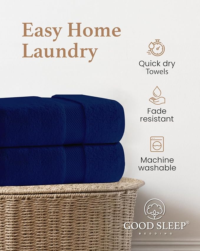 100% Cotton Bath Towels, Pack of 4 Towels for Bathroom, Luxury 700 GSM Bath Towel, Highly Absorbent Bathroom Towel Set, 30 x 60 Inches Large Bath Towels, Super Soft & Quick Dry Towel Set, Navy Blue