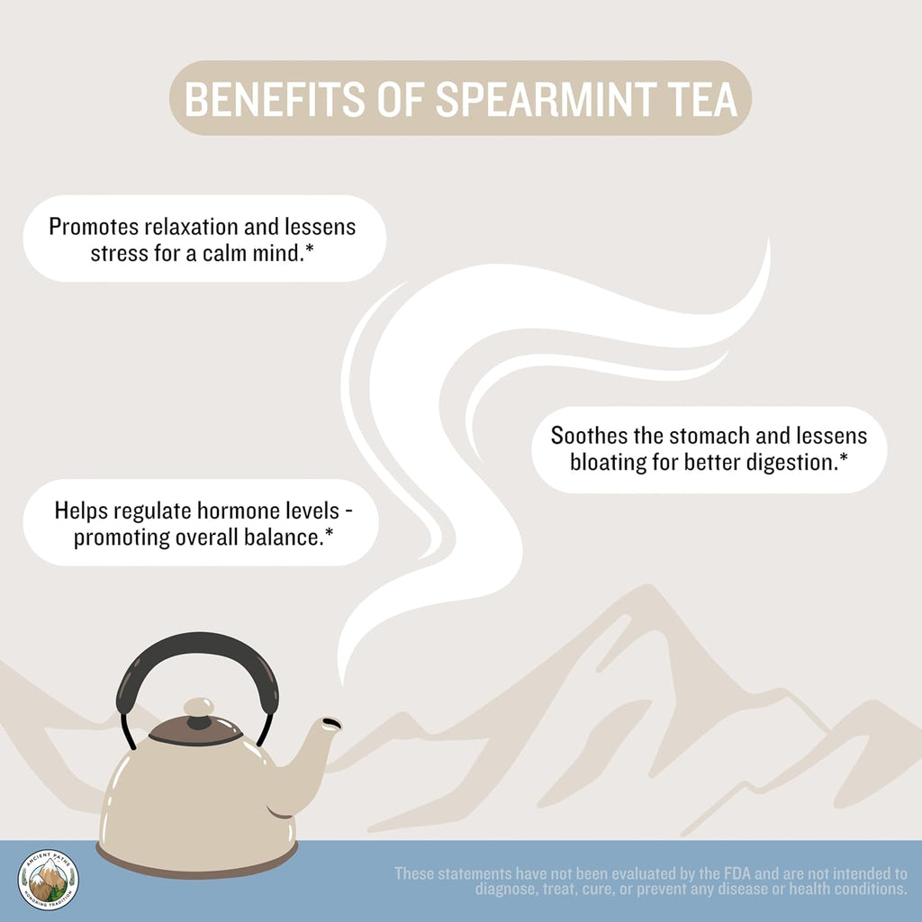Ancient Paths Spearmint Herbal Tea - Hormone Balance & Gut Support - 100% Pure Dried Spearmint Leaves - Caffeine-Free Tea - Sustainable Tea Bags & USA Grown (20 Sachets)