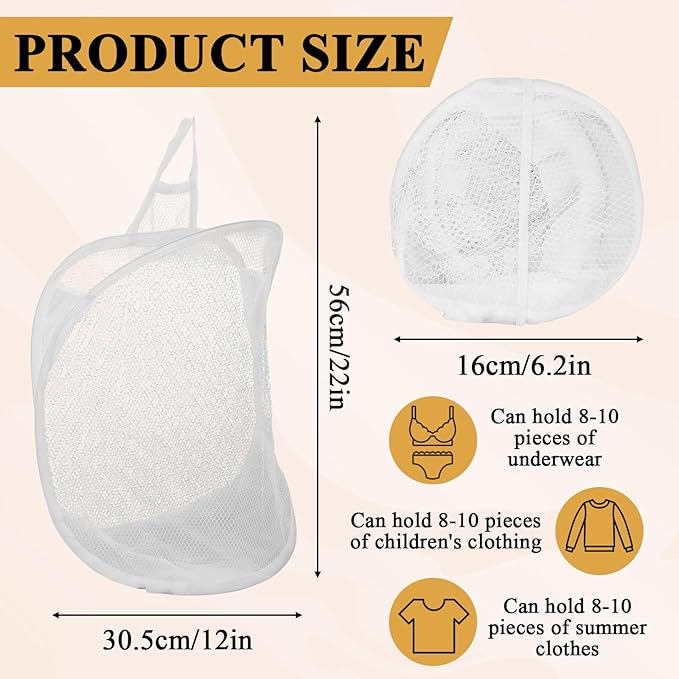 Mesh Collapsible Small Wall Laundry Baskets,3pcs Small Hanging Laundry Bag with Handle Portable Foldable Hamper for Hotel, University Dormitory Room Bathroom Travel Storage
