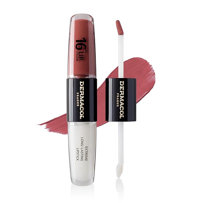 Dermacol NEW 16-Hour Lip Colour, Highly Pigmented Glossy Lip Stain, Two-Phase Lip Plumper Gloss, Kissproof Lip Makeup Products with Matte and Glitter Finish, n.33