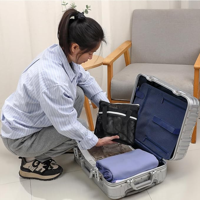 Mesh Shower Caddy Portable Shower Bag for Travel, Gym, Camping – Quick-Dry Hanging Toiletry Organizer with Zipper Pockets for Bathroom Essentials,Black