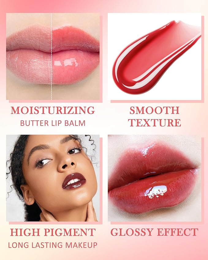 Lip Balm Butter Brown Sugar, Hydrating Tinted Butter Lip Gloss,Clear Lip Mask Lip Care Moisturizer,Smooth Lip Treatment,Non-Sticky Jelly Glow Reviver Lip Oil,Christmas Makeup Gift for Women-03