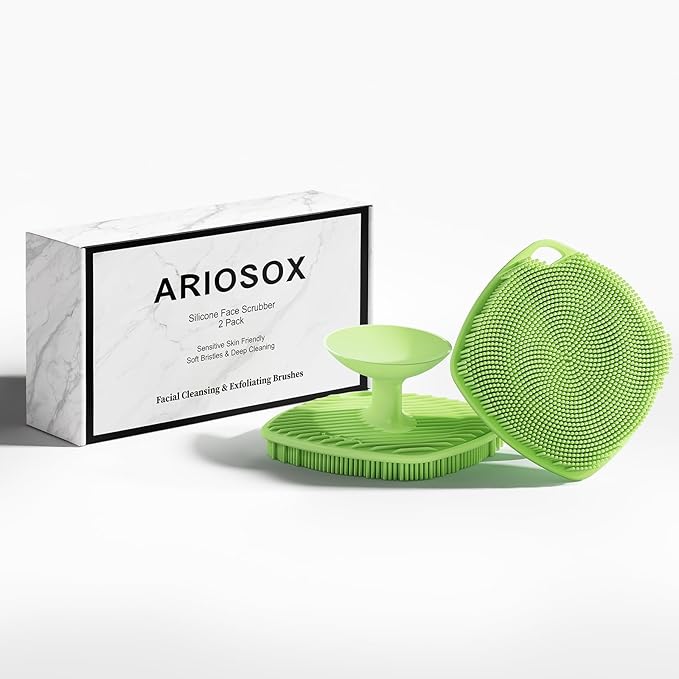 2 Pack Face Scrubbers, Silicone Face Scrubber Soft Bristles, Gentle Lather, Exfoliating & Deep Cleaning for Sensitive Skin, Giant Suction Cup Stick Securely, Easy to Store (Green)