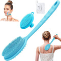 Silicone Face & Back Scrubber Set, Manual Face & Body Scrubber Exfoliator with Soft Bristles and Non-Slip Handle, Back Brush Bath Brush with Detachable Brush Head(2PCS Blue Set)