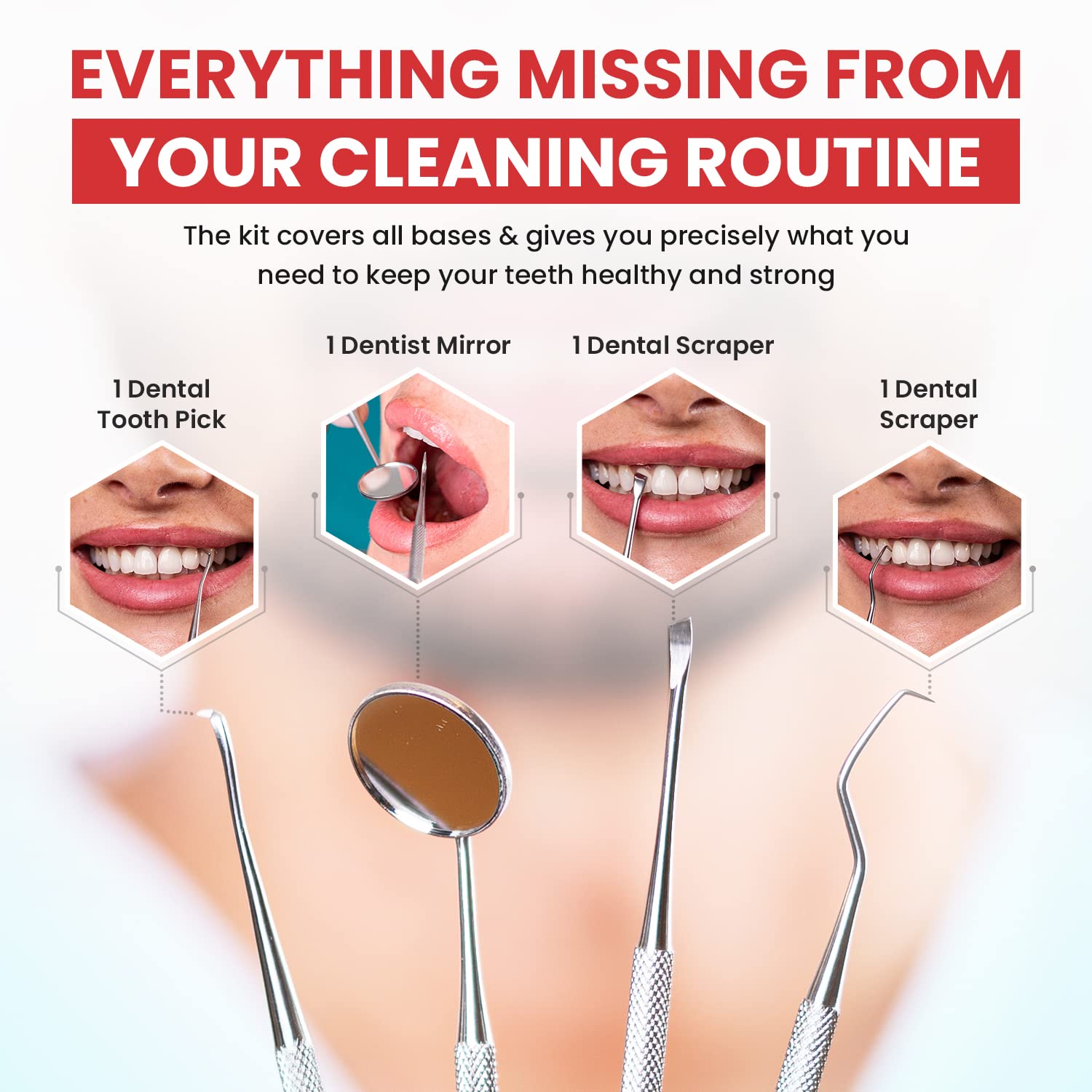 Dental Duty Dental Tools, Dental Pick for Teeth Cleaning Tools – Plaque Remover for Teeth with Teeth Cleaning Kit - Stainless Steel Dental Mirror for Teeth, Scraper and Scaler, (Red)