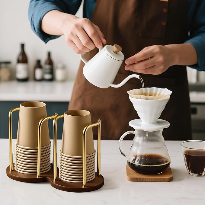 Wood Bathroom Cup Holder 3oz-8oz, Stylish Walnut Disposable Cup Dispenser, Plastic Mouthwash Cup Storage Organizer for Cups (Under 3.35in Diameter) -Perfect for Office, Kitchen, Gym, School or Cafes