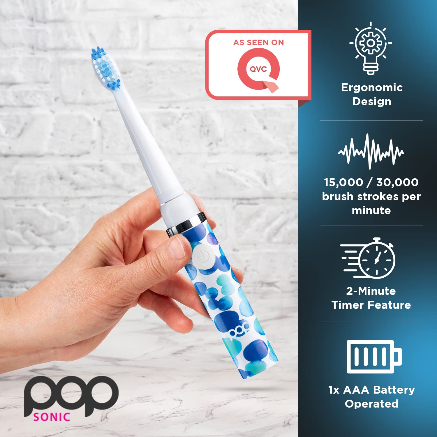 Pop Sonic Electric Toothbrush (Blue Bubble) - Travel Toothbrushes w/AAA Battery | Kids Electric Toothbrushes with 2 Speed & 15,000-30,000 Strokes/Minute, Dupont Nylon Bristles