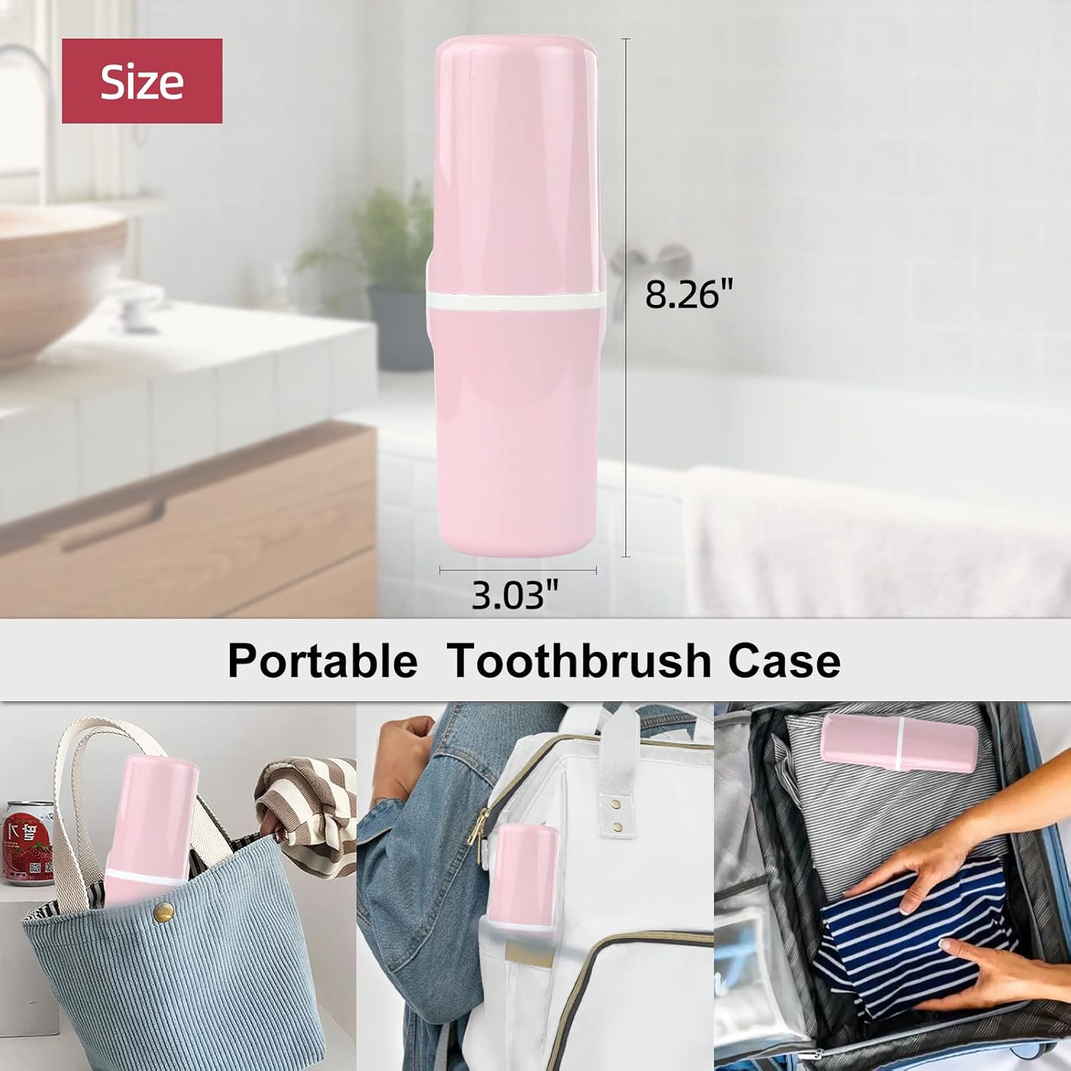 Surblue Travel Toothbrush Case Detachable Toothbrush Holder with Cover Portable Toothbrush Container for Vacation Camping Dorm Bathroom,Pink