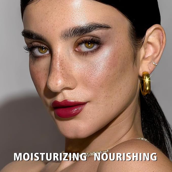 Dark Red Moisture Lipstick for Women Hydrate Tinted Lip Balm for Dry Cracked Lips Glossy Blackberry Lip Color Juicy Finish, MA074 Wine Radio