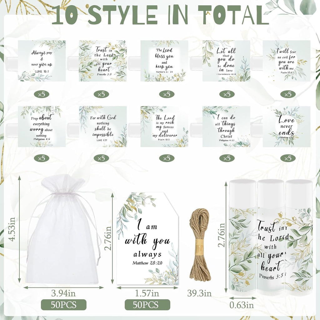 50 Pcs Bible Verse Lip Balm Bulk Christian Gifts for Women Faith Religious Inspirational Party Favors Catholic Group Thanksgiving, Christmas Gifts Moisturizing Lip Care for Friend Teacher Worker