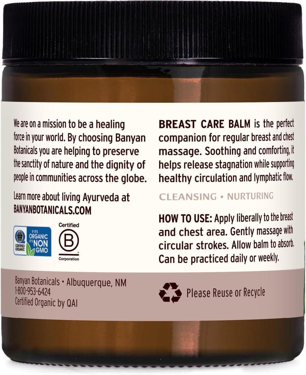 Banyan Botanicals Breast Care Balm – Organic Herbal Salve with Tulsi & Palmarosa – for Lymph Massage & Breast Health – Promotes Healthy Circulation – 4 oz – Non GMO Sustainably Sourced Petroleum Free