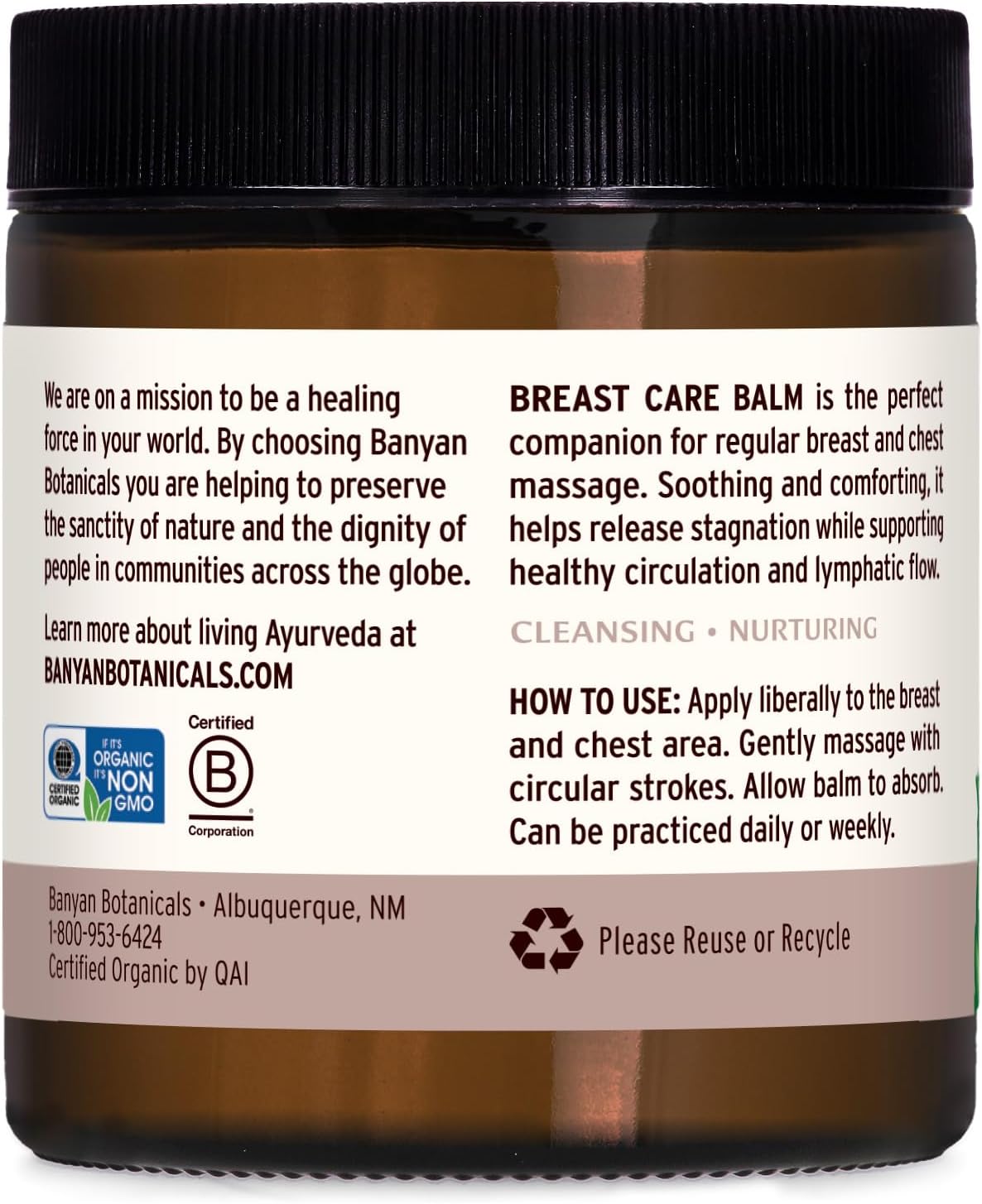 Banyan Botanicals Breast Care Balm – Organic Herbal Salve with Tulsi & Palmarosa – for Lymph Massage & Breast Health – Promotes Healthy Circulation – 4 oz – Non GMO Sustainably Sourced Petroleum Free