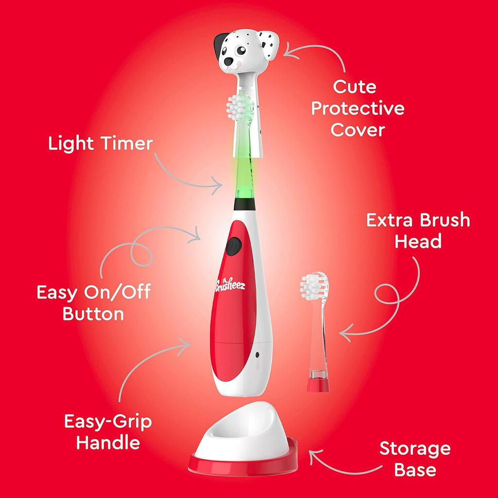 Brusheez Little Toddlers’ Sonic Toothbrush - Safe & Gentle Toothbrush for Ages 1-3 with Built-in, Light-Up 2-Minute Timer, Extra Brush Head, & Storage Base for First-Time Brushers (Spotty The Puppy)