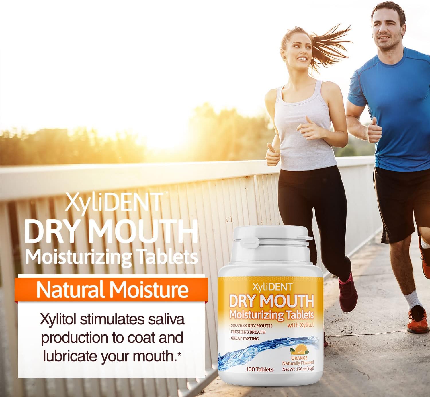 Nature's Stance XyliDENT Xylitol Tablets for Dry Mouth Relief - Stimulates Saliva, Freshens Breath, Reduces Acid Production, Fast Acting Relief, 100 Count (Orange) (Pack of 2)