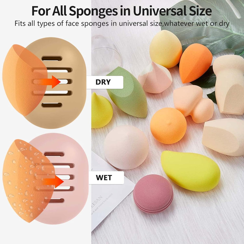 Makeup Sponge Holder, Dual-Vented Silicone Beauty Blender Holder for Travel, Shatterproof Make Up Sponge Travel Case for All Sponges Sanitary Carry, Khaki*1