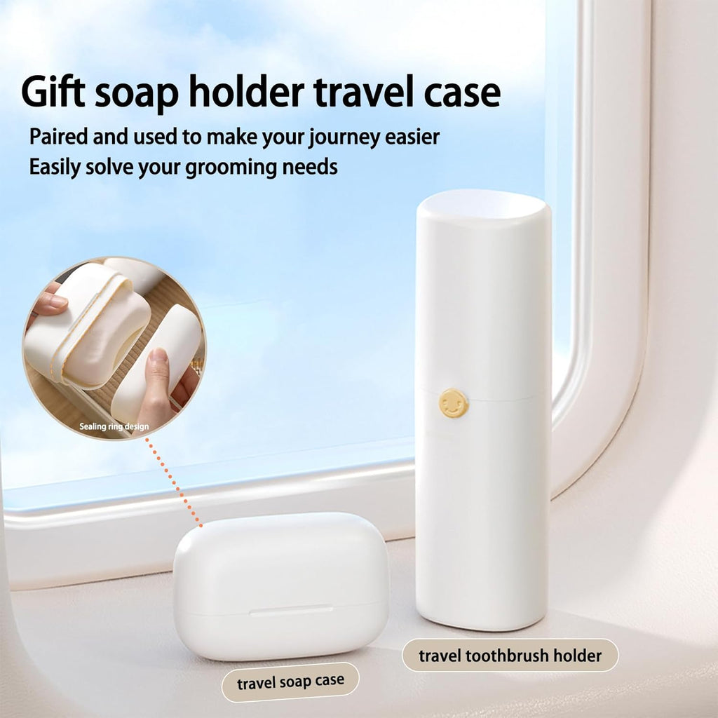 Toothbrush Travel Case with Airflow Holes, Comes with Travel Essentials Soap Holder,Multi-Function Portable Toothbrush Cover，Large Capacity, Travel Toothbrush Holder for Trips, Gym, Camping