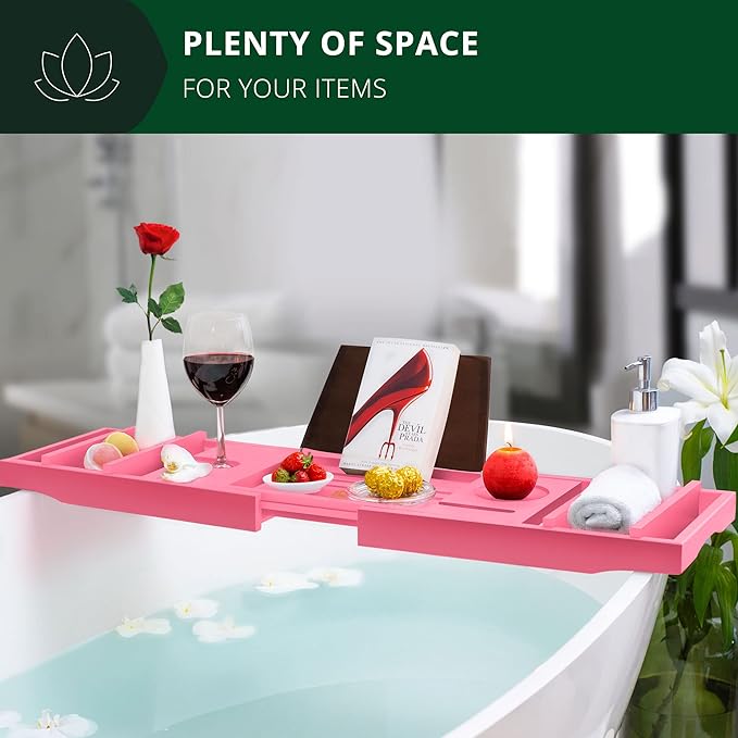 ROYAL CRAFT WOOD Non-Foldable Bathtub Tray - Wood Bath Tray for Tub, Bamboo Bathtub Shelf, Expandable Bath Table Trays, Luxury Bathroom Accessories for New Home & Unique Gift for Women