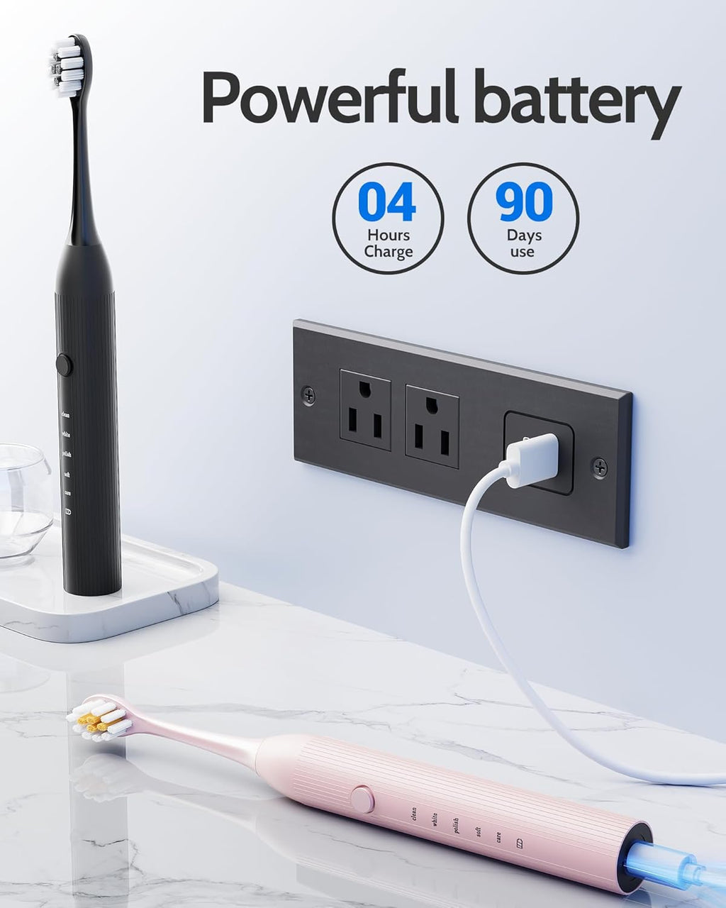 2 Pack Electric Toothbrush Set, Comes with 12 Brush Heads & 2 Electric Toothbrush,5 Modes with 2 Minutes Built in Smart Timer, One Charge for 60 Days, 38000 VPM Motor,Black and Pink.