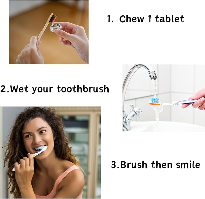 90 Toothpaste Tablets in Refill/Recycle Glass Tube - for Travel and Daily Home Office Use - Nano Hydroxyapatite, Fluoride-Free, Vegan (Charcoal Mint)