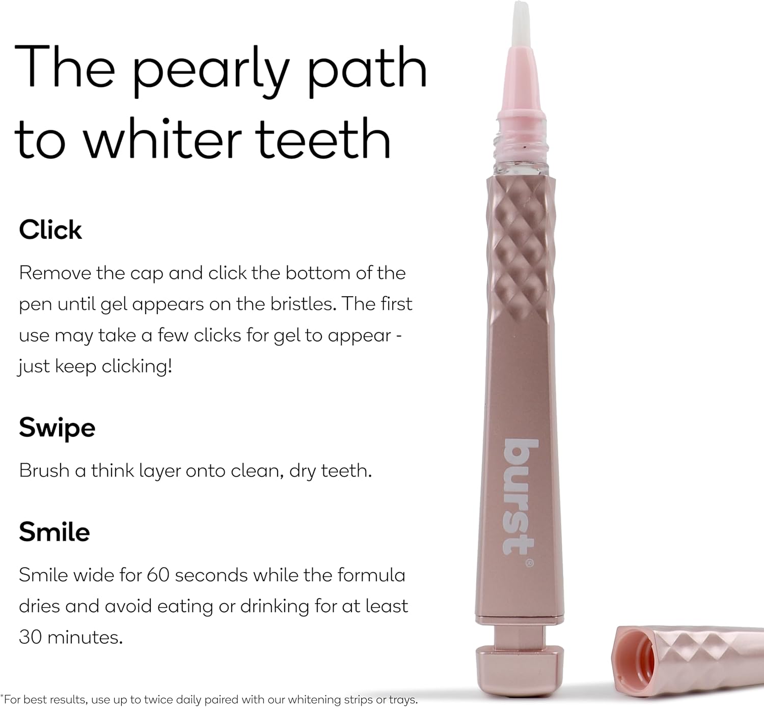 Burst Precision Whitening Pen, 9% HP, 45 Whitening Treatments, Enamel Safe, Vegan, Paraben Free, Delicious Flavor, Rose Gold, 1 Count