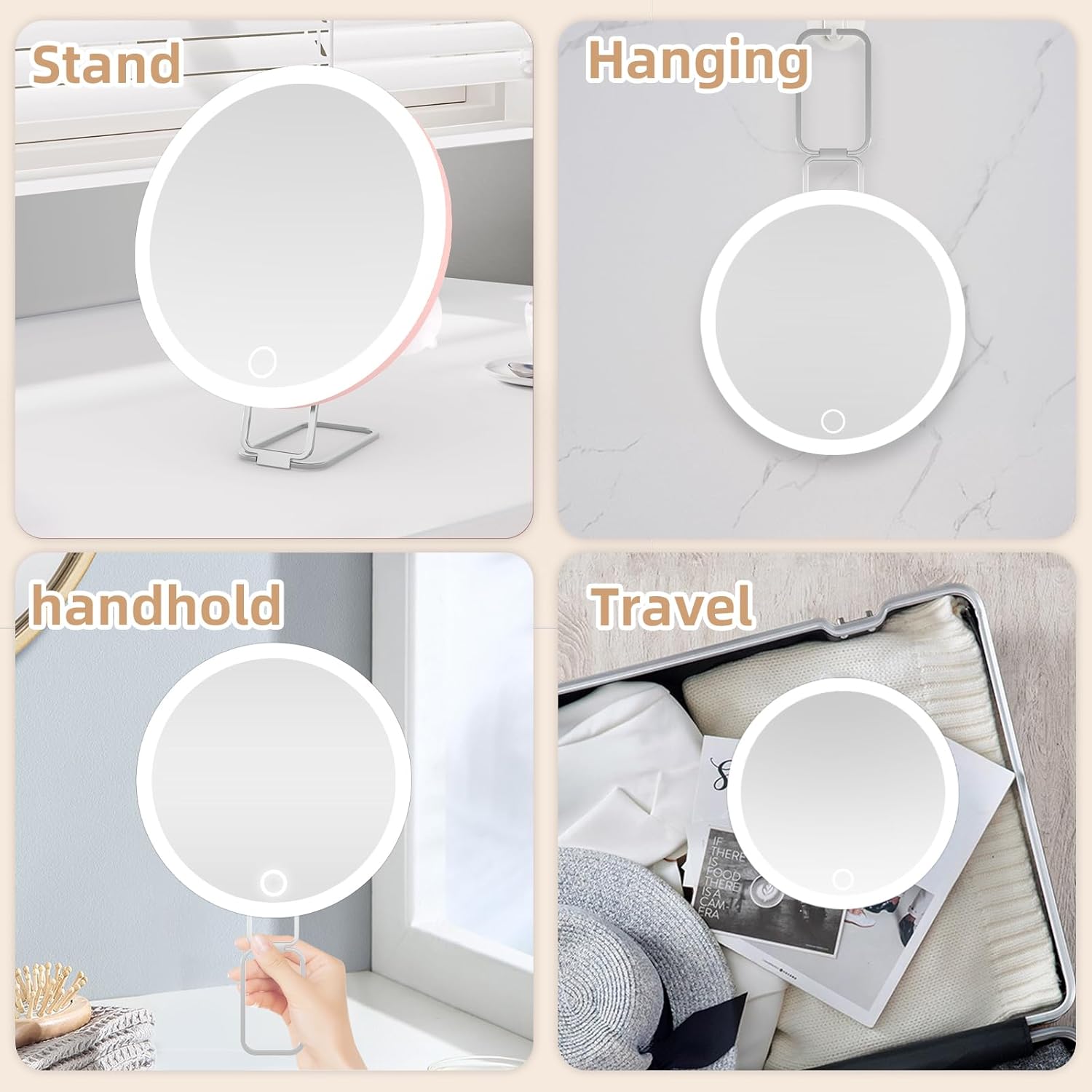 20X Magnifying Mirror with Light, Large 6inch Lighted Magnified Mirror 20x with 3 Suction Cups and 360° Table Stand, Rechargeable 3 Colors Dimming Vanity Makeup Mirror with Tweezers & Scissors