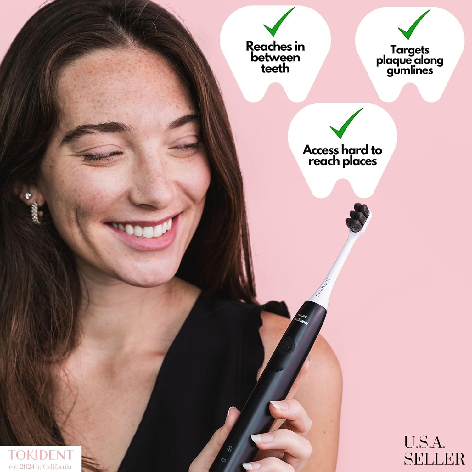 Replacement Brush Heads for Philips Sonicare Electric Brush - Ultra Soft Toothbrush Heads for Sensitive Teeth & Gums - Replacement Head with 10,000 Wave Cut Nano Bristles - 4 Pack - Charcoal Black