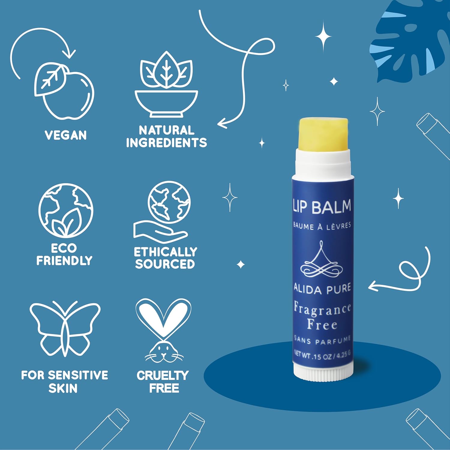 ALIDA PURE Melody Lip Balm Collection, Vegan, Lip Balm, Beeswax Free, with Avocado Oil, Organic Jojoba Oil, and Vitamin E, Natural Moisturizer for Dry, Chapped Lips, 5 Tube Set