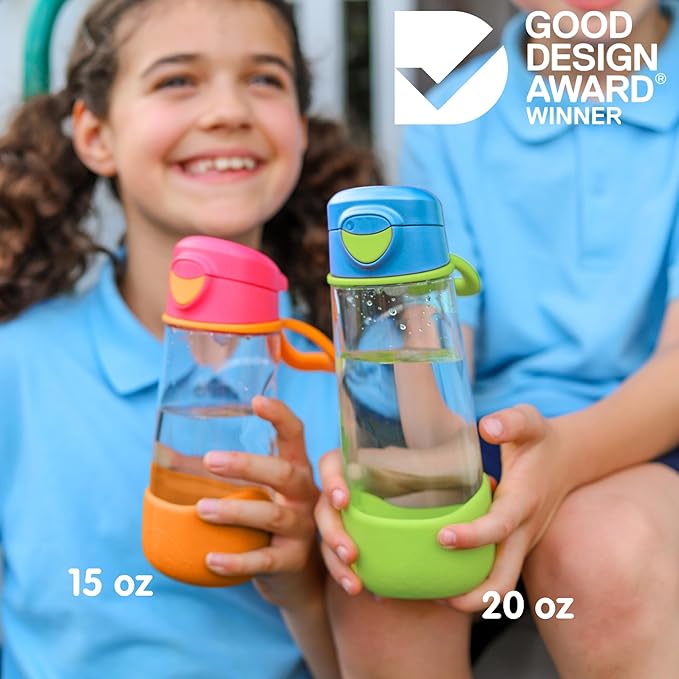 b.box 20 oz Sport Spout Kids Water Bottle for School, Sports, Travel, Daycare. Leakproof, Spill Proof, Dishwasher Safe. Easy Grip Triangle Shape, Durable Tritan Material. BPA Free.