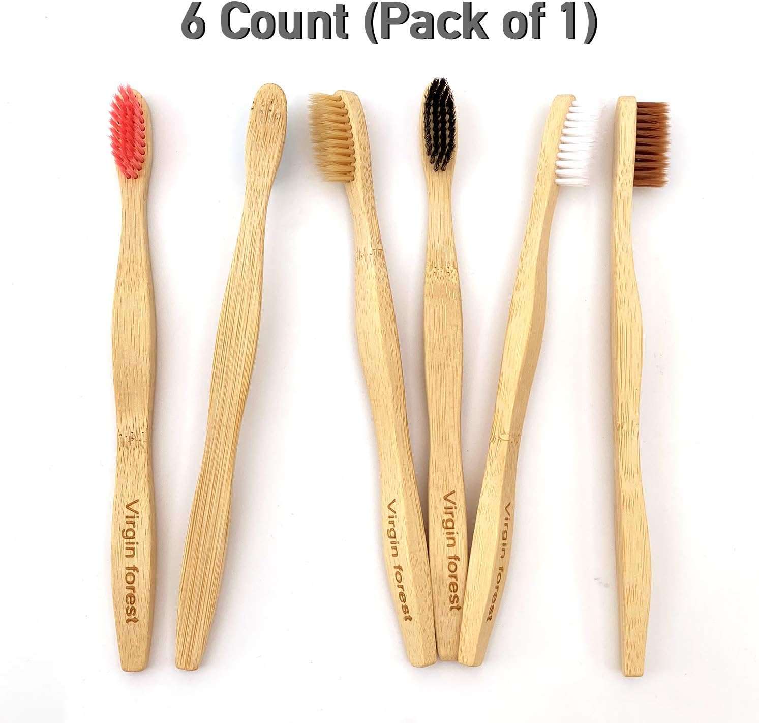 Virgin Forest Bamboo Toothbrushes, Eco-Friendly Soft Bristles Toothbrush, Biodegradable Wood Toothbrush Set of 6