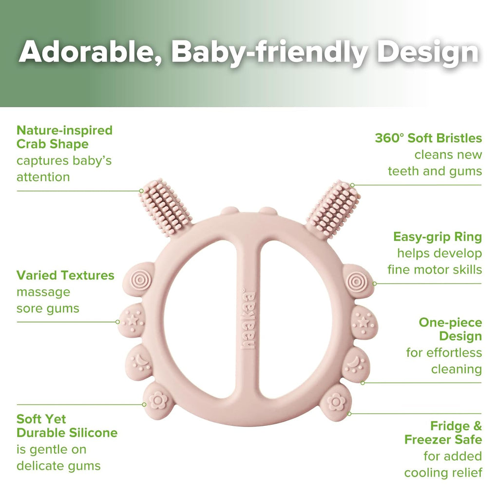 Haakaa Silicone Crab Baby Teether,Teething Toys,360°Baby Toothbrush Head for Infant Self-Brushing Training,Food-Grade Silicone,Blush