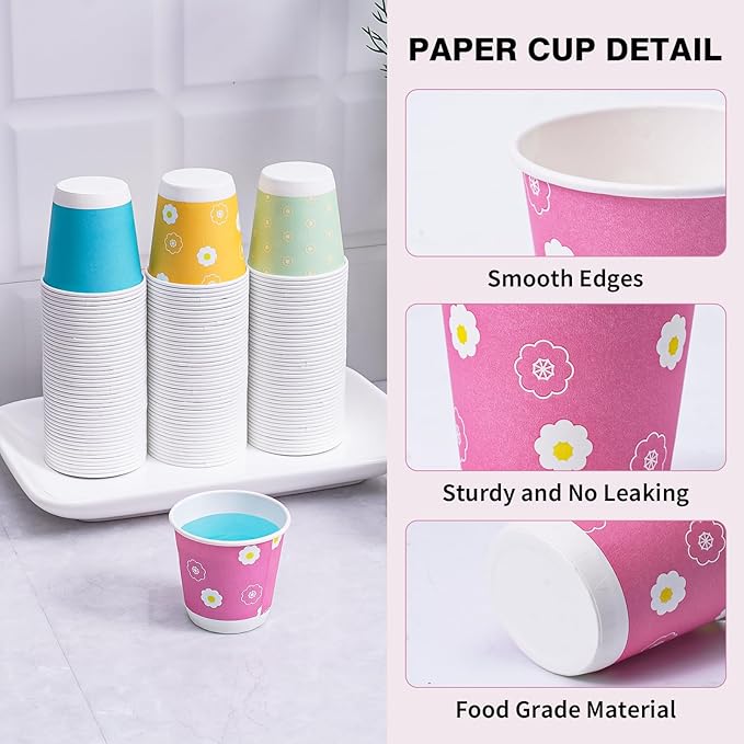 Tamone 600 Pack 3 oz Bathroom Cups, Mouthwash Cups with Flower, Pink, Yellow, Blue Small Disposable 3 oz Paper Cups for Party, Picnic, BBQ, Travel, Home & Event