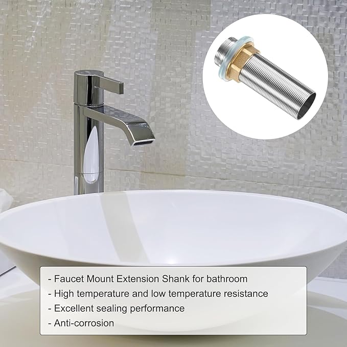 uxcell Faucet Mount Extension Shank 4"x 1.25" Stainless Steel Pipe Faucet Extension Nipple Locknut Kit Extension Threaded Lengthen Fixed High Foot with Raised Nut and Gasket Fittings