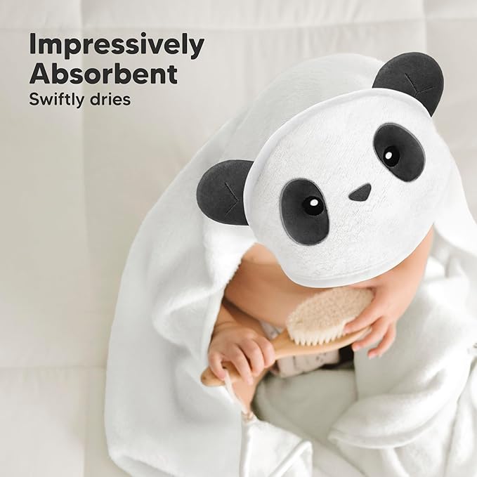 KeaBabies Hooded Baby Towel for Newborn - Viscose Derived from Bamboo Large Baby Bath Towels with Hood for Boys, Girls, Toddler, Extra Absorbent & Soft Newborn Bath Essentials (Panda, Regular)