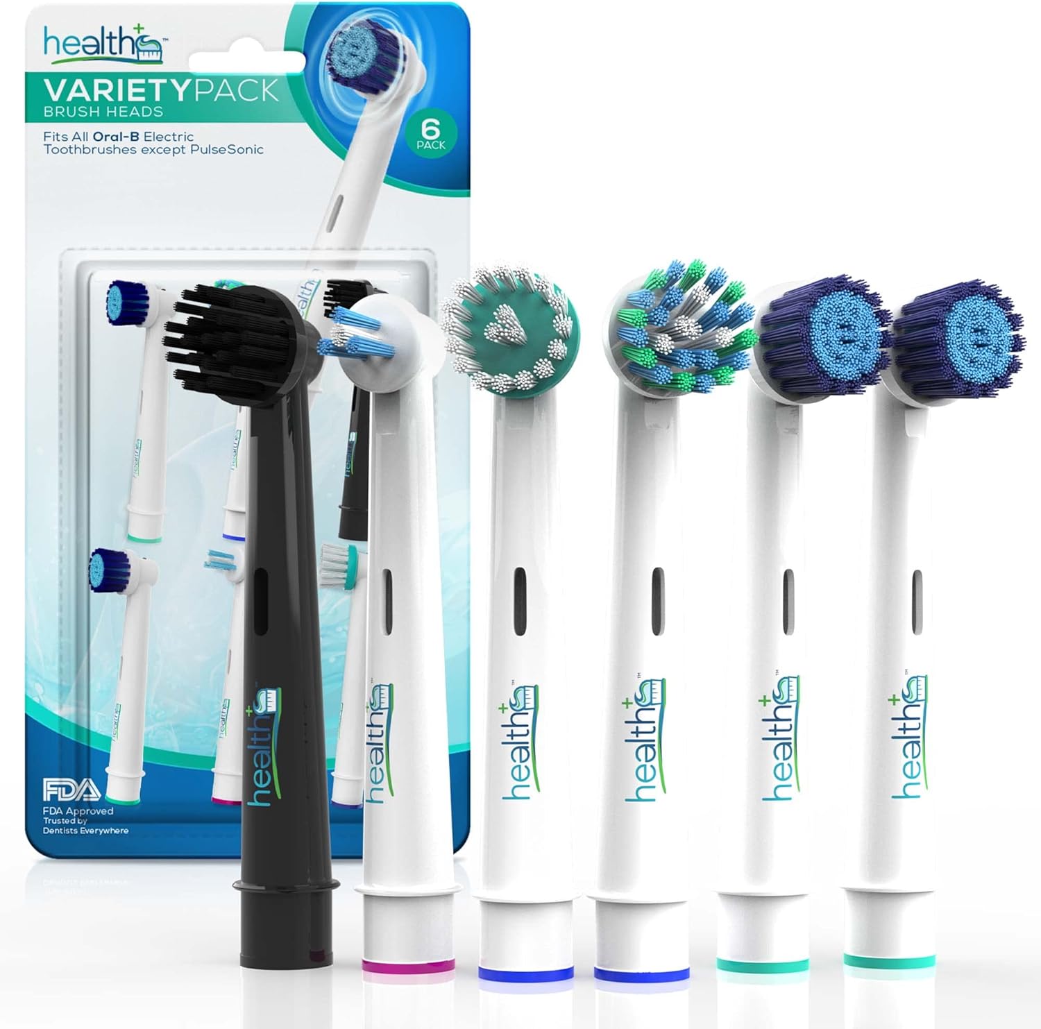 Compatible Oral-B Replacement Brush Heads - Variety 6-Pack Generic | Electric Toothbrush Heads with Dupont Bristles | Sensitive, Ortho, Powertip, Whitening, and Normal Brush Heads