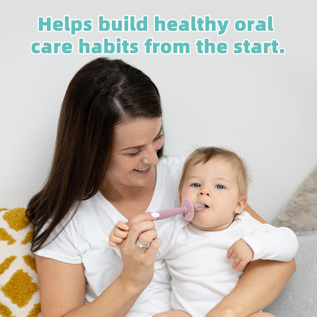 BumbleBee 360° Silicone Toothbrush & Finger Toothbrush Set - Soft Silicone Toothbrush for Baby, Infant Toddler - Baby Training Toothbrush Set Oral Care Kit - Pink Purple