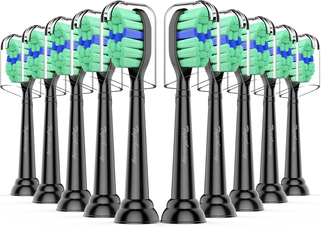 Toptheway Replacement Toothbrush Heads Compatible with Philips Sonicare Protectiveclean Dailyclean Plaque Control Electric Toothbrush 4100 5100 5300 C2 W2 G2 Black, 10 Pack