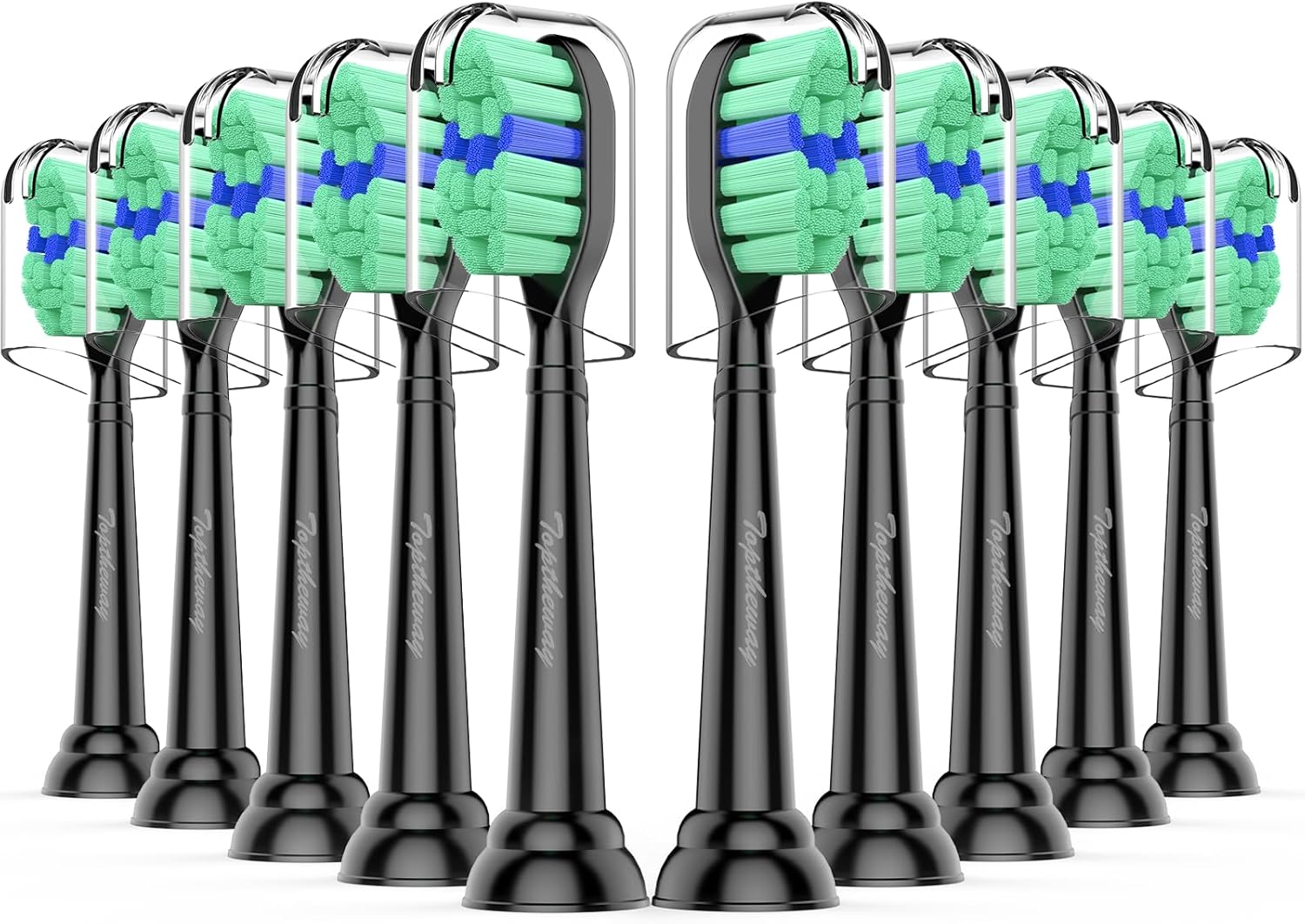 Toptheway Replacement Toothbrush Heads Compatible with Philips Sonicare Protectiveclean Dailyclean Plaque Control Electric Toothbrush 4100 5100 5300 C2 W2 G2 Black, 10 Pack