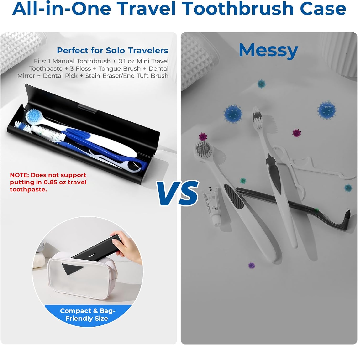 Wider Aluminum Toothbrush Travel Case, Portable Travel Toothbrush Holder, Durable Manual Toothbrush Box Container for Traveling, Bathroom, Camping, Business Trip, Black