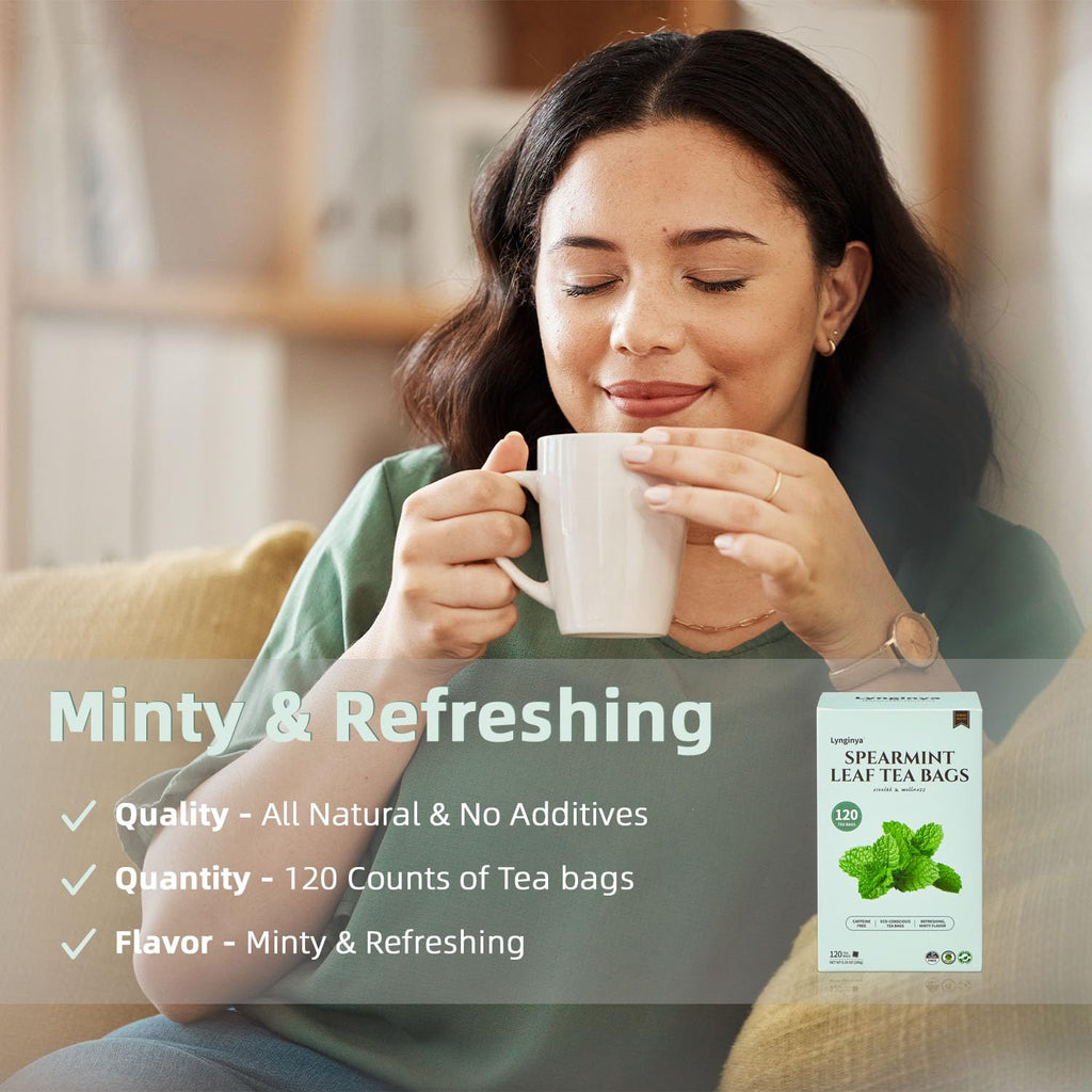 Lynginya Spearmint Tea, 120 Tea Bags - Premium Spearmint Leaves - Natural Herbal Tea - Refreshing & Minty - No Sugar & No Caffeine