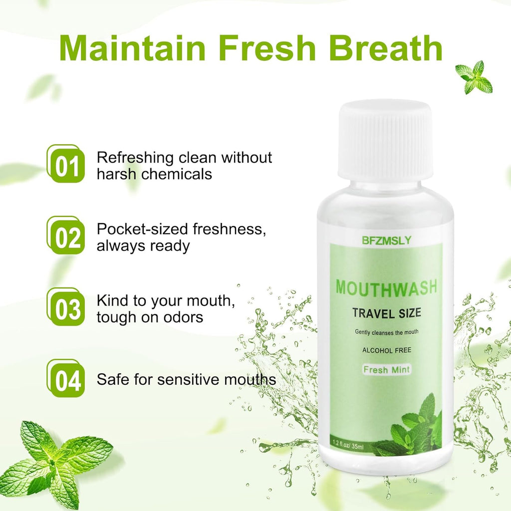 15 Pc Travel Size Mouthwash, 1.2oz/35ml Mini Mouthwash, Alcohol-Free, Portable Oral Rinse for Travel, Hotels, On-The-Go (Mint)