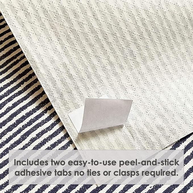Disposable Bibs for Adults, Kids & Seniors | Adhesive Tab Napkins for Eating, Personal Use, Travel & Commuting | Spill Absorbent, Stain/Liquid Repellent | Blue Ticking 4 Count