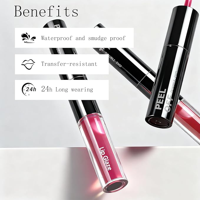 Lip Liner Stain - Lip Gloss, Dual-Ended Peel Off Lip Stains and Lipgloss 2-In-1, 1 Stick for Many Looks, Lipstain Long Lasting, Mauve