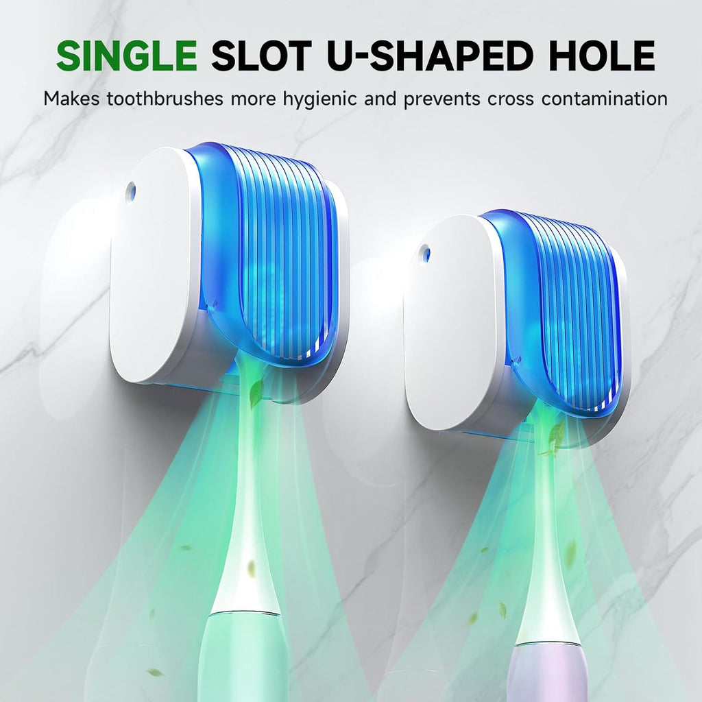 2 Pcs Toothbrush Holders Wall Mounted, Single Slot Design, Shower Self Adhesive Wall Mounted Toothbrush Holder with Cover, Waterproof and Dustproof, Suitable for Bathroom, Family, Travel (Blue)