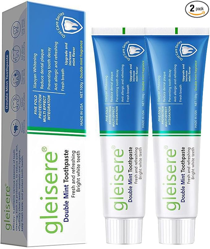 Double Mint Whitening Toothpaste 2 Pack, Intense Stain Removal for Yellow Teeth, Coffee Tea Wine & Smoker Stains, Deep Clean Anti-Plaque Fresh Breath Toothpaste, 100g Tubes