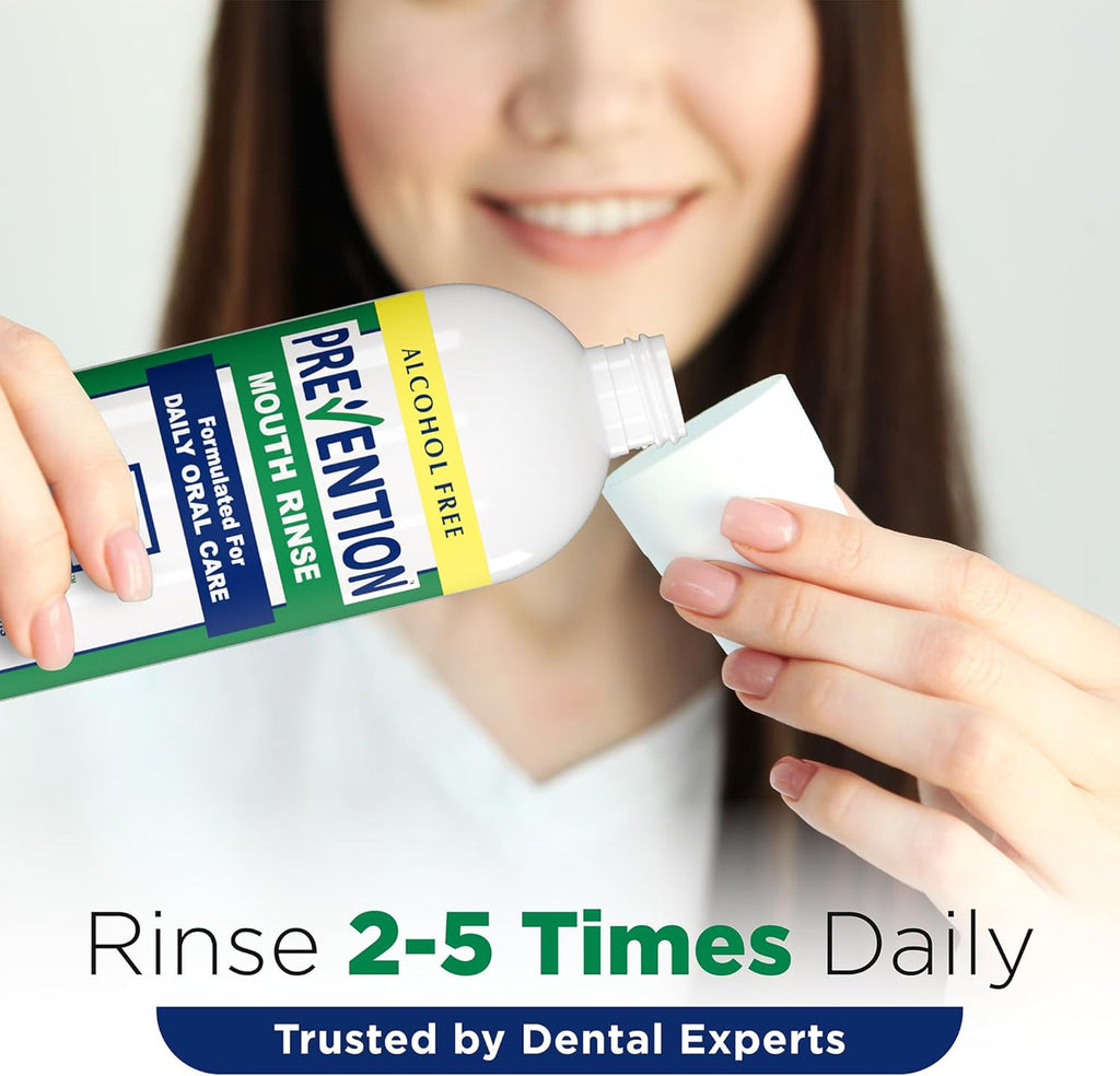 Prevention Daily Care Alcohol-Free Mouthwash, Hydrogen Peroxide Teeth Whitening with Soothing Fresh Mint for Bad Breath Treatment, Fluoride-Free Gum Care Oral Mouth Rinse 16 oz 2 Pack